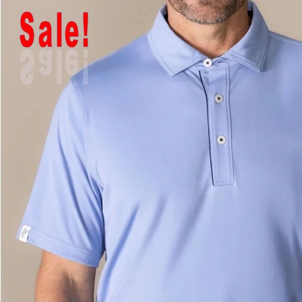 NEW Ashworth Chambray Blue Polo Shirt for Men